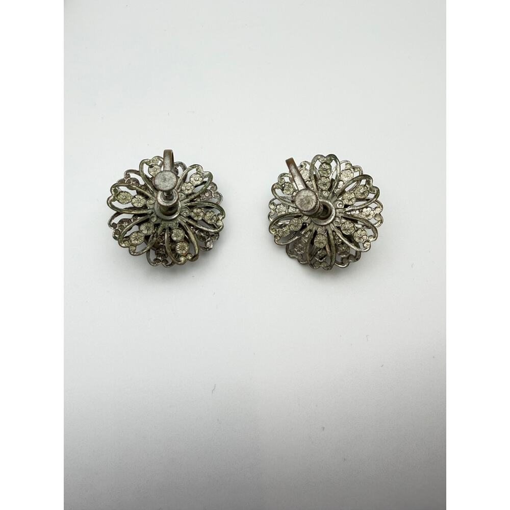 4 pc SET Vintage Clip On & Screw Back Earrings Floral Blue Stone Retro - Picture 6 of 7